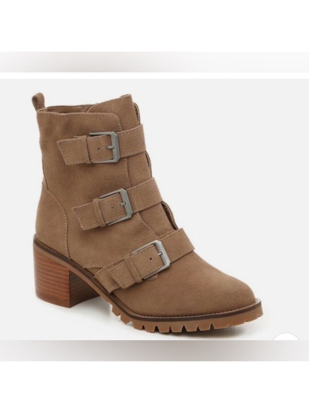 Crown Vintage Asisa Tan Suede Leather Triple Buckle Moto Boots - Size 8.5 M